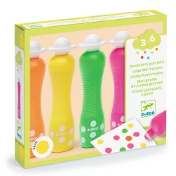   Sada fixiek Djeco Marok v 4 fluorescenčných farbách – maľovanie bodkami – veľké bodkové fixky