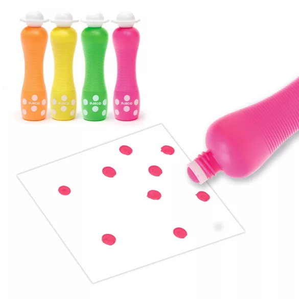 Sada fixiek Djeco Marok v 4 fluorescenčných farbách – maľovanie bodkami – veľké bodkové fixky