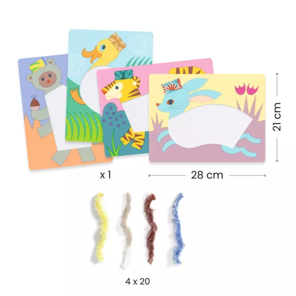Djeco Kolážová dielňa Zvieratká s klobúkmi z vlny a suchého zipsu - Wool and Velcro With hats