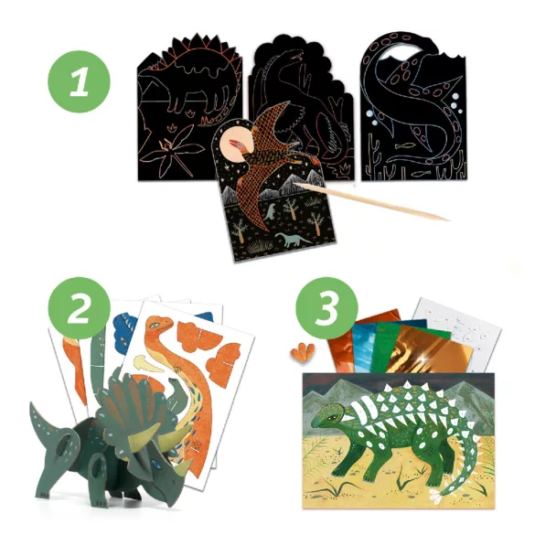 Djeco Kreatívna dielňa, 6 techník v 1 krabici – Svet dinosaurov