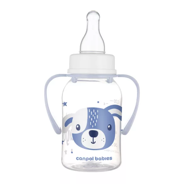 Canpol babies Fľaša s úzkym hrdlom a držadlom, CUTE ANIMALS, 120 ml, psík