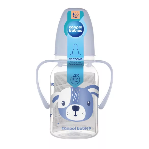 Canpol babies Fľaša s úzkym hrdlom a držadlom, CUTE ANIMALS, 120 ml, psík