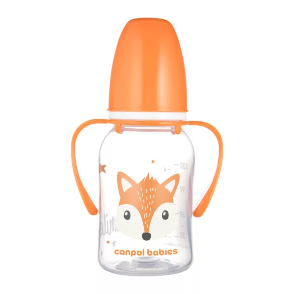 Canpol babies Fľaša s úzkym hrdlom a držadlom, CUTE ANIMALS, 120 ml, líška