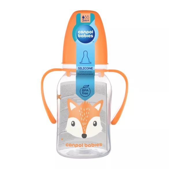 Canpol babies Fľaša s úzkym hrdlom a držadlom, CUTE ANIMALS, 120 ml, líška