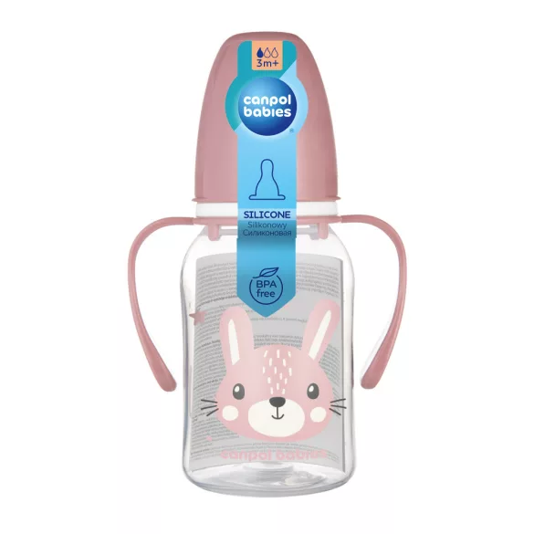 Canpol babies Fľaša s úzkym hrdlom a držadlom, CUTE ANIMALS, 120 ml, zajačik