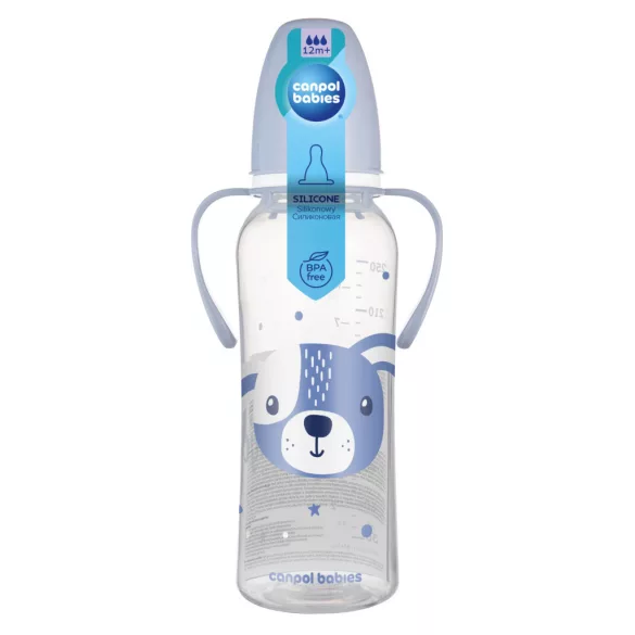 Canpol babies Fľaša s úzkym hrdlom a držadlom, CUTE ANIMALS, 250 ml, psík