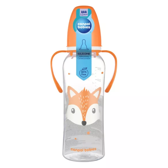 Canpol babies Fľaša s úzkym hrdlom a rukoväťou, CUTE ANIMALS, 250 ml, líška