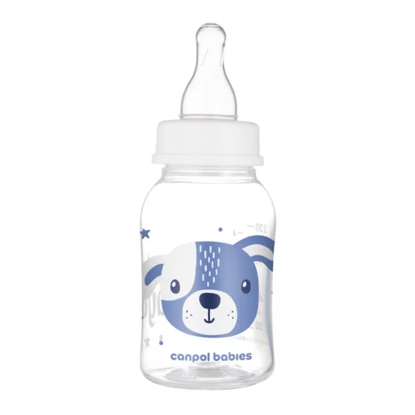Canpol babies Fľaša s úzkym hrdlom CUTE ANIMALS 120 ml – modrá