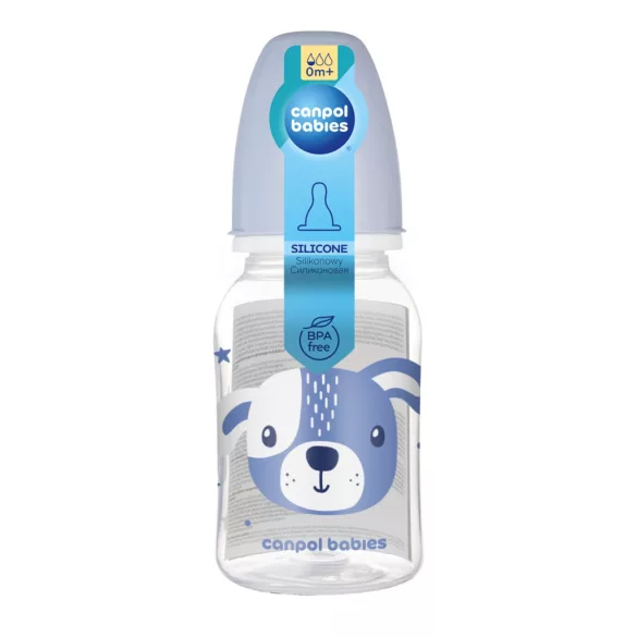 Canpol babies Fľaša s úzkym hrdlom CUTE ANIMALS 120 ml – modrá