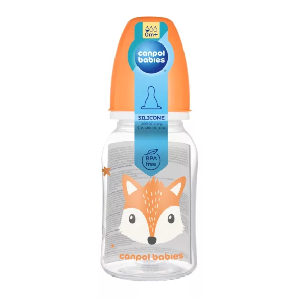 Canpol babies Fľaša s úzkym hrdlom CUTE ANIMALS 120 ml – oranžová