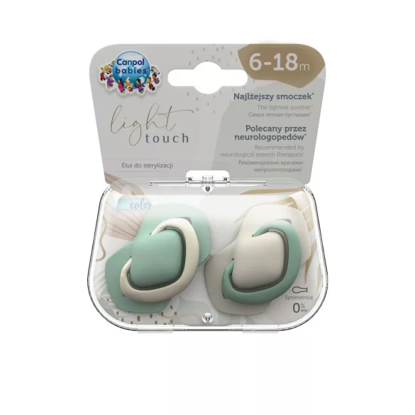 Canpol babies Sada symetrických silikónových cumlíkov, Light touch, 6–18 mesiacov, PURE COLOR, 2 ks