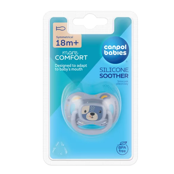 Canpol babies Silikónový symetrický cumlík, 18 mesiacov+, 1 ks, CUTE ANIMALS - modrý