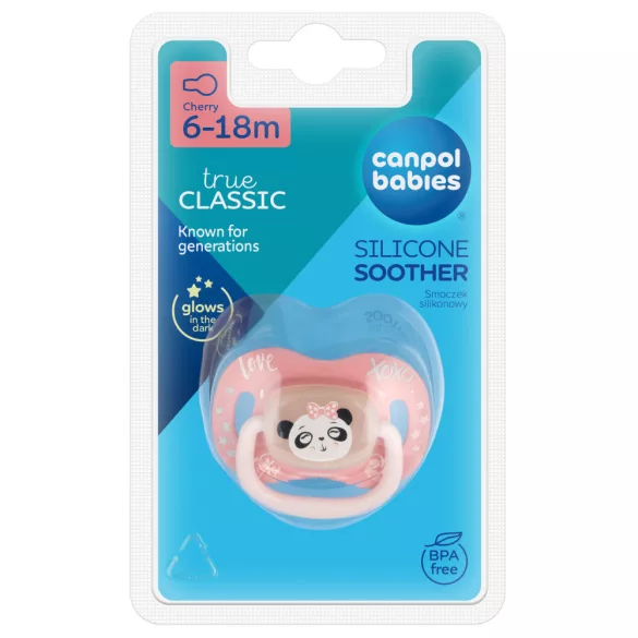 Canpol babies Silikónový cumlík v tvare čerešne EXOTIC ANIMALS 6–18 mesiacov – panda
