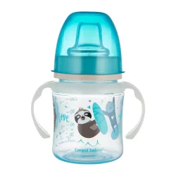   Canpol babies Silikónový detský pohárik s náustkom, so svietiacou rukoväťou, EXOTIC ANIMALS, 120 ml, modrý