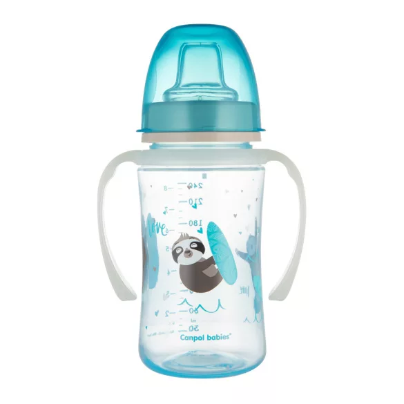 Canpol babies Silikónový pohárik s náustkom, so svietiacou rukoväťou, EXOTIC ANIMALS, 240 ml, modrý