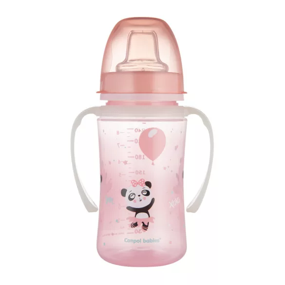 Canpol babies Silikónový detský pohárik s náustkom, 240 ml, EXOTIC ANIMALS – ružový