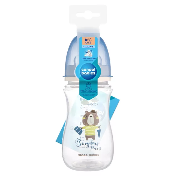 Canpol babies Antikolíková fľaša, 240 ml, Easy Start BONJOUR PARIS – modrá