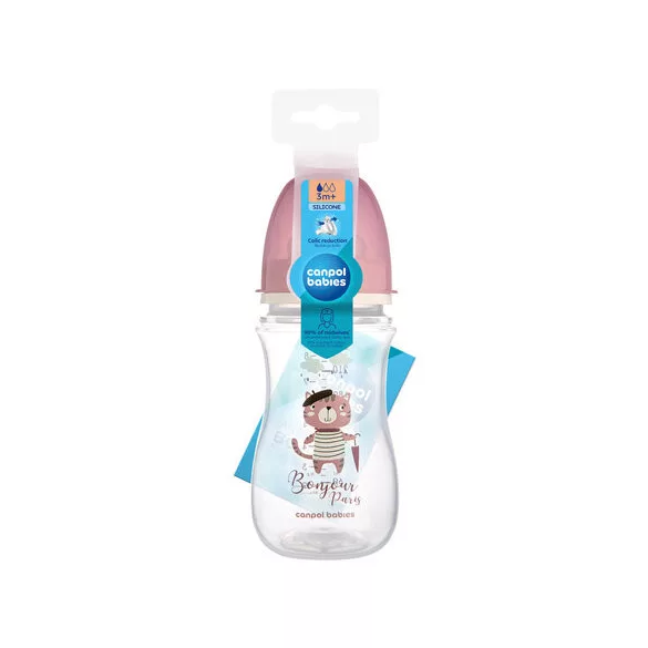 Canpol babies Antikolíková fľaša, 240 ml, Easy Start, BONJOUR PARIS – ružová