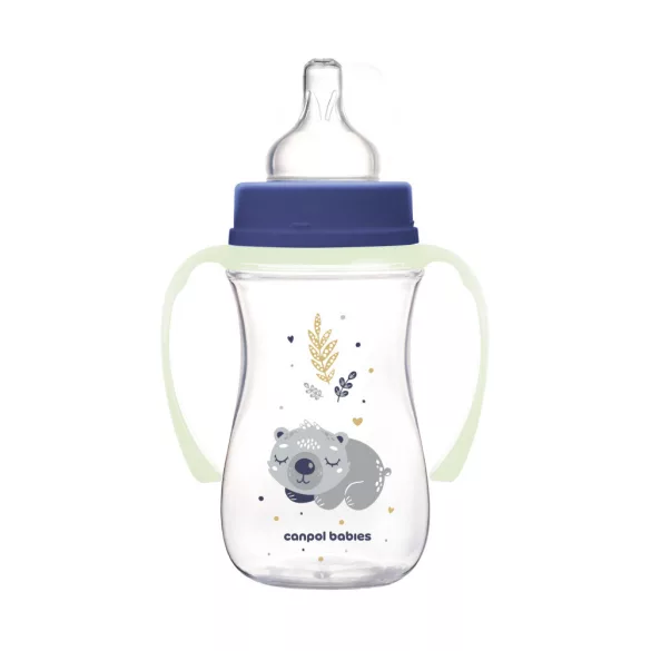 Canpol babies Antikolíková fľaša s svietiacou rukoväťou, EasyStart, SLEEPY KOALA, 240 ml - modrá