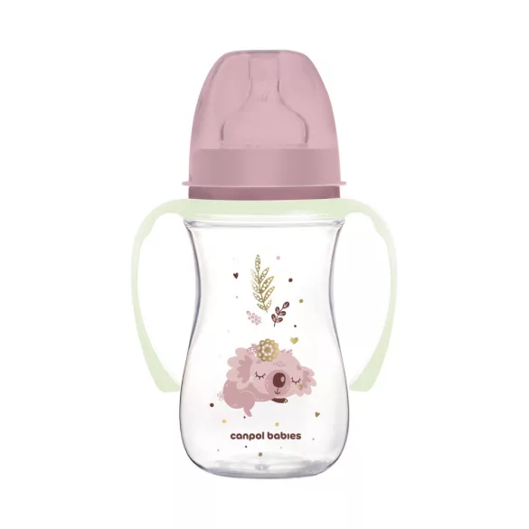 Canpol babies Antikolíková fľaša s svietiacou rukoväťou, EasyStart, SLEEPY KOALA, 240 ml - ružová