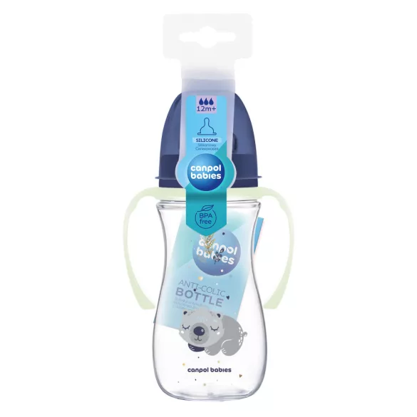 Canpol babies Antikolíková fľaša s osvetlenou rukoväťou, EasyStart, SLEEPY KOALA, 300 ml – modrá
