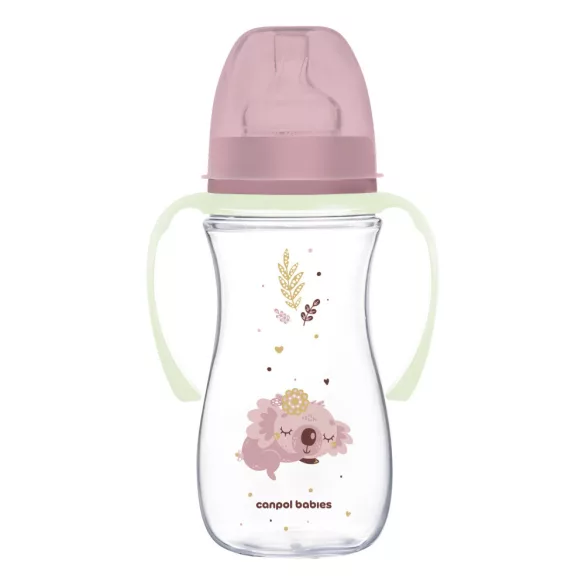 Canpol babies Antikolíková fľaša s osvetlenou rukoväťou, EasyStart, SLEEPY KOALA, 300 ml – ružová