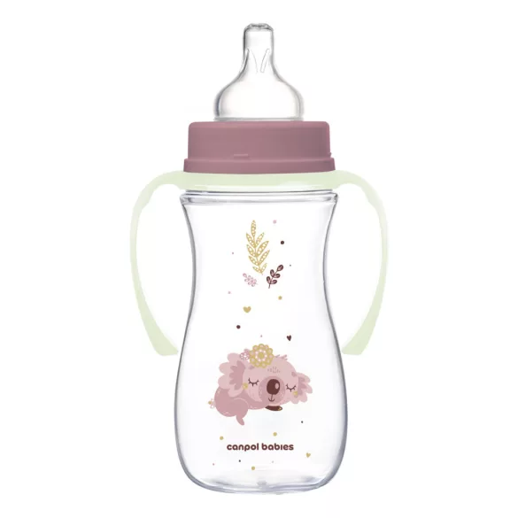 Canpol babies Antikolíková fľaša s osvetlenou rukoväťou, EasyStart, SLEEPY KOALA, 300 ml – ružová