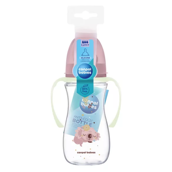 Canpol babies Antikolíková fľaša s osvetlenou rukoväťou, EasyStart, SLEEPY KOALA, 300 ml – ružová