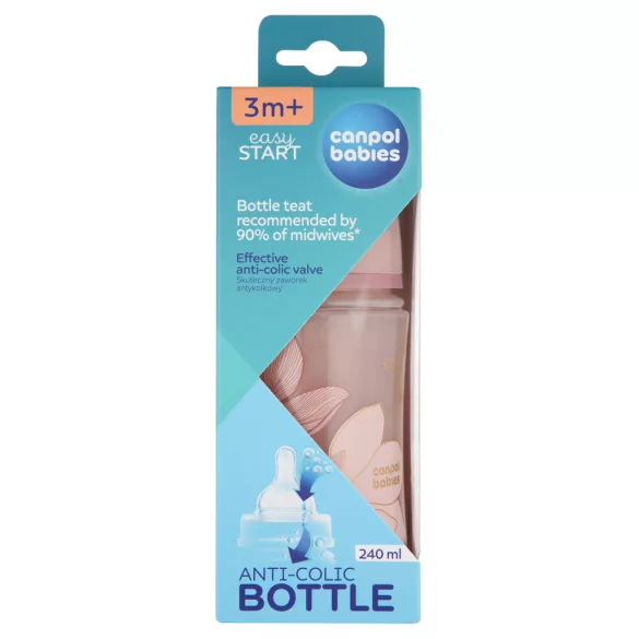 Canpol babies Antikolíková fľaša, EasyStart, GOLD, 240 ml – ružová