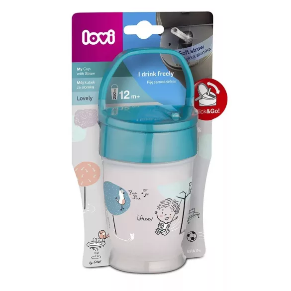 LOVI Pohárik s brčkom JUNIOR 250 ml 11 mesiacov+ Lovely – chlapec