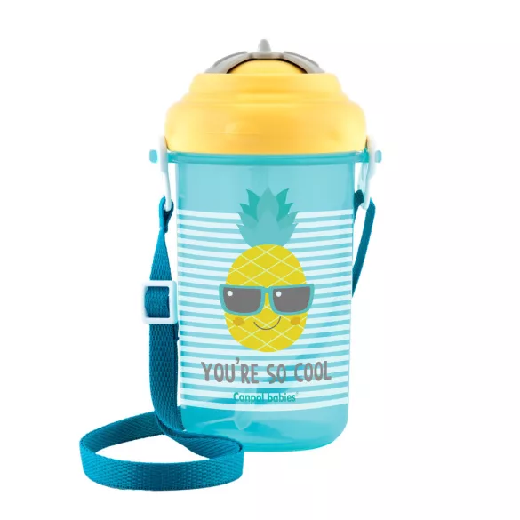 Canpol babies Športový pohárik, flip-top, so silikónovou slamkou, 400 ml, SO COOL, žltý