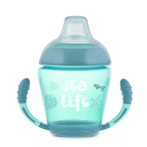 Canpol babies Neškvrňujúci pohárik s mäkkou silikónovou cumlíkom, 230 ml, SEA LIFE – sivý