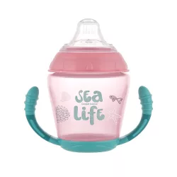   Canpol babies Neškvrňujúci pohárik s mäkkým silikónovým náustkom, 230 ml, SEA LIFE – ružový