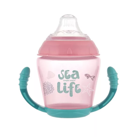 Canpol babies Neškvrňujúci pohárik s mäkkým silikónovým náustkom, 230 ml, SEA LIFE – ružový