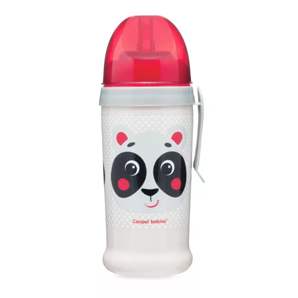 Canpol babies Športový pohárik bez kvapiek, so silikónovou slamkou, 350 ml, HELLO LITTLE - červený
