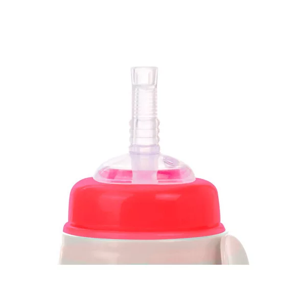 Canpol babies Športový pohárik bez kvapiek, so silikónovou slamkou, 350 ml, HELLO LITTLE - červený