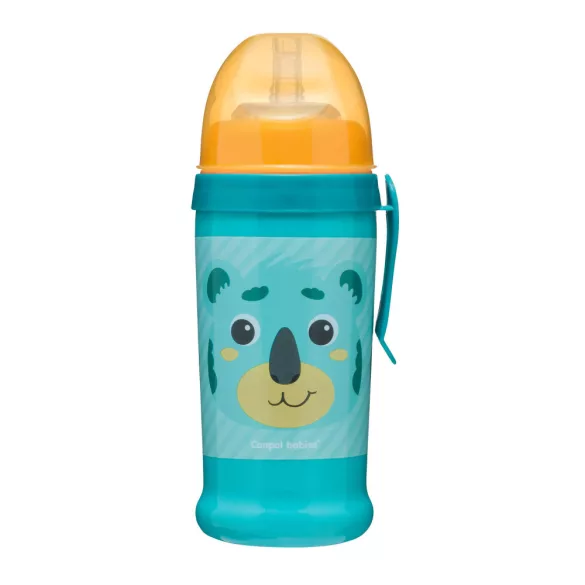 Canpol babies Športový pohárik bez kvapiek, so silikónovou slamkou, 350 ml, HELLO LITTLE - tyrkysová