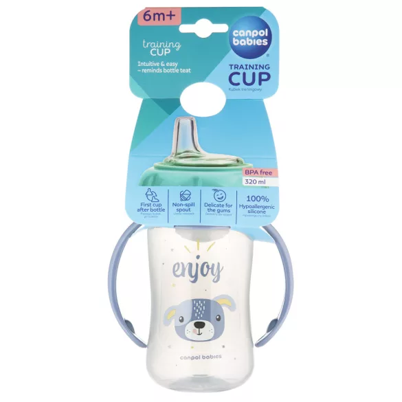 Canpol babies Naučný pohárik so silikónovým náustkom, CUTE ANIMALS, 320 ml, psík