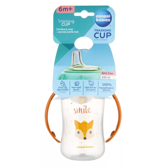 Canpol babies Naučný pohárik so silikónovým náustkom, CUTE ANIMALS, 320 ml, líška
