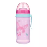 Canpol babies Neškvrniaci pohárik so silikónovou slamkou, 350 ml, BUTTERFLY – ružový