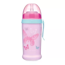   Canpol babies Neškvrniaci pohárik so silikónovou slamkou, 350 ml, BUTTERFLY – ružový