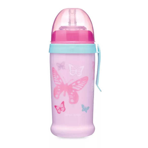Canpol babies Neškvrniaci pohárik so silikónovou slamkou, 350 ml, BUTTERFLY – ružový
