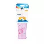 Canpol babies Neškvrniaci pohárik so silikónovou slamkou, 350 ml, BUTTERFLY – ružový