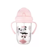 Canpol babies Ťažký pohárik s brčkom proti rozliatiu, 270 ml, od 6 mesiacov, EXOTIC ANIMALS – ružový