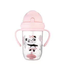   Canpol babies Ťažký pohárik s brčkom proti rozliatiu, 270 ml, od 6 mesiacov, EXOTIC ANIMALS – ružový