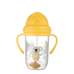   Canpol babies Pohár s váženou slamkou proti kvapkaniu, 270 ml, od 6 mesiacov, EXOTIC ANIMALS – žltý