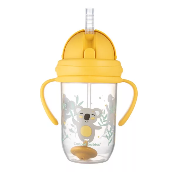 Canpol babies Pohár s váženou slamkou proti kvapkaniu, 270 ml, od 6 mesiacov, EXOTIC ANIMALS – žltý