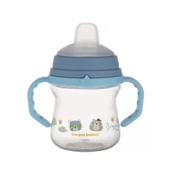   Canpol babies Pohárik so silikónovým náustkom, FirstCup, 150 ml, Bonjour Paris – modrý