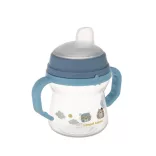 Canpol babies Pohárik so silikónovým náustkom, FirstCup, 150 ml, Bonjour Paris – modrý