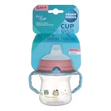 Canpol babies Pohárik so silikónovým náustkom, FirstCup, 150 ml, Bonjour Paris – modrý
